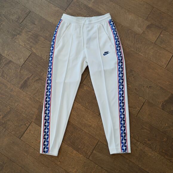Nike Track Pants Mens Small White Side Stripe Tapered Fit Drawstring Sportswear - Picture 2 of 11